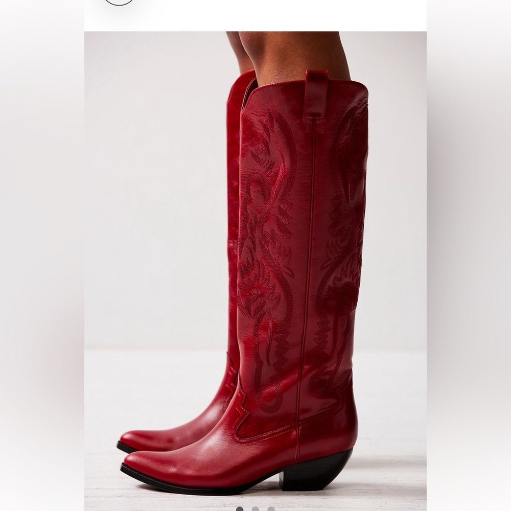Free People Festival Leather Finn Tall red western boot 8.5 - Picture 3 of 12